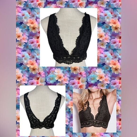 Victorias Secret Sexy Black Deep V All Over Lace Bralette Bra - Picture 1 of 7